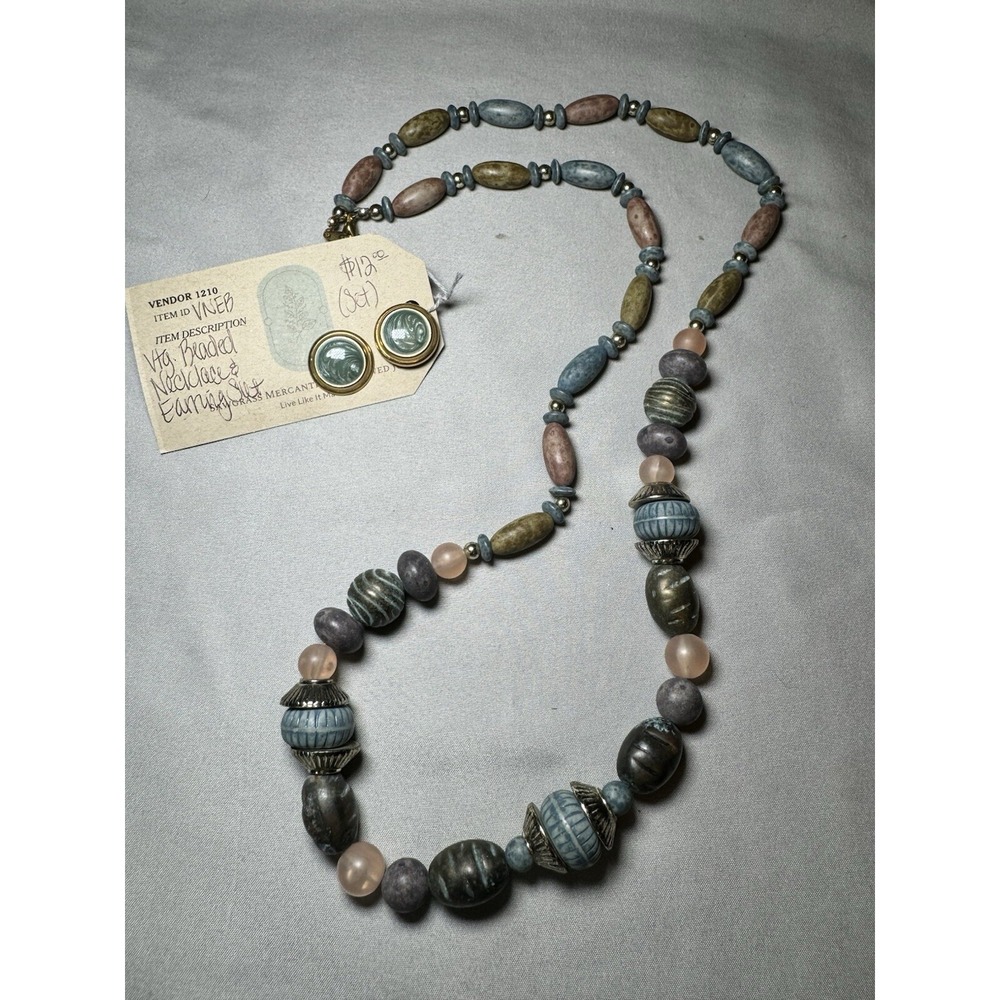 Vintage Beaded Necklace & Earring Set (Pierced) Faux Stone Fashion Jewelry
